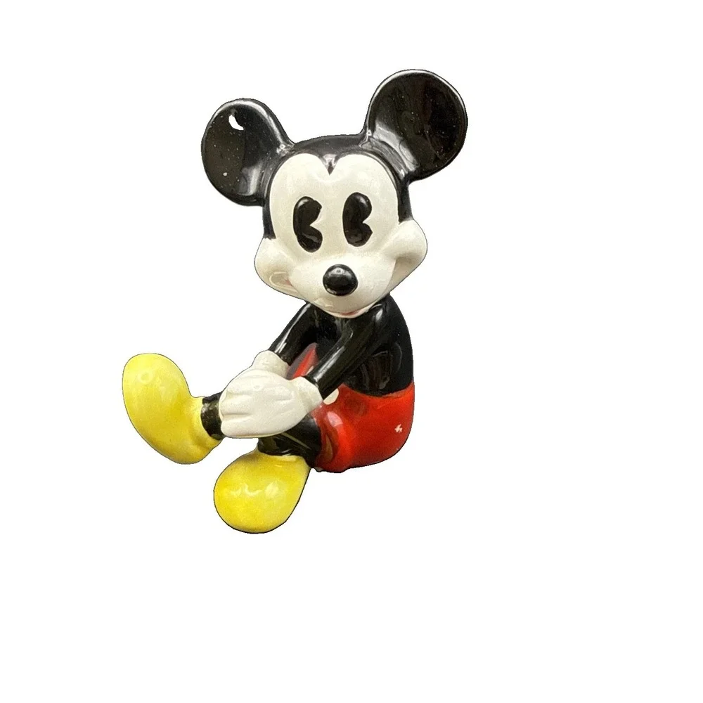 Vintage Ceramic Mickey Mouse Figurine Holding Knee Japan Disney Pie Eye Rare 3.5